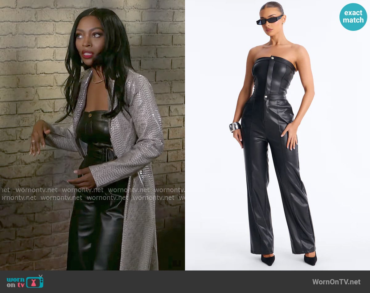 Fashion Nova Maggie Strapless Faux Leather Jumpsuit
