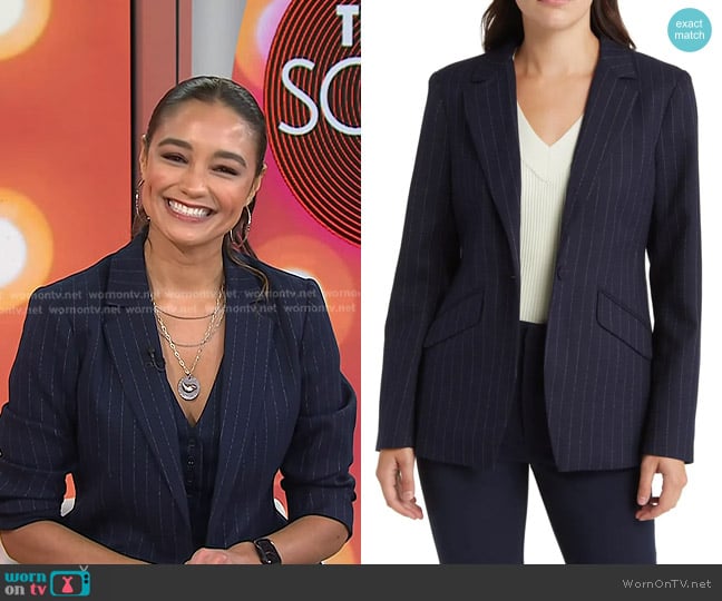 Favorite Daughter The Favorite Pinstripe Blazer worn by Rachel Smith on Today
