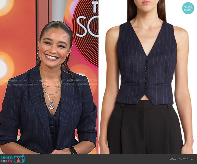 Favorite Daughter The Favorite Pinstripe Vest worn by Rachel Smith on Today