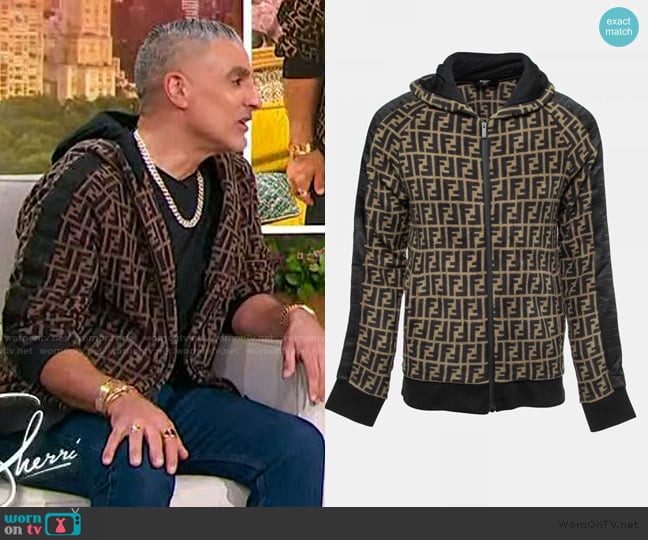 Fendi Brown FF Monogram Logo Jacket worn by Reza Farahan on Sherri