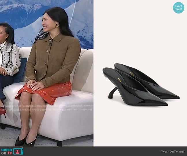 Ferragamo S-shaped Heel Mule in Black worn by Chloe Kim on Today
