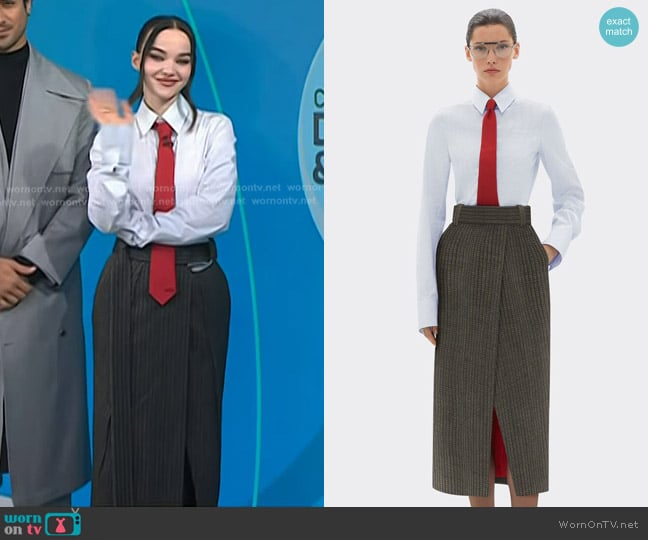 Ferrari Multistriped Cotton Shirt and Skirt worn by Dove Cameron on Today