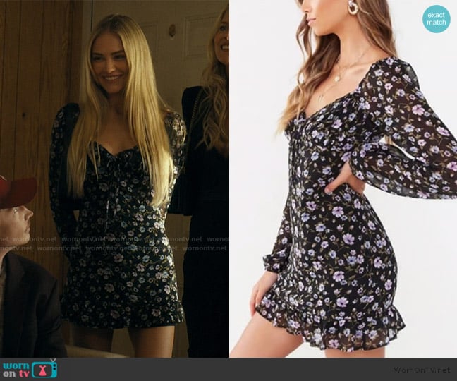 Forever 21 Black Floral Mini Dress worn by Ainsley Norris (Michelle Randolph) on Landman