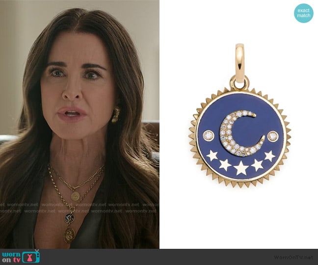 Foundrae Crescent Blue Ceramic Medium Medallion worn by Celeste Baker (Kyle Richards) on The Lincoln Lawyer