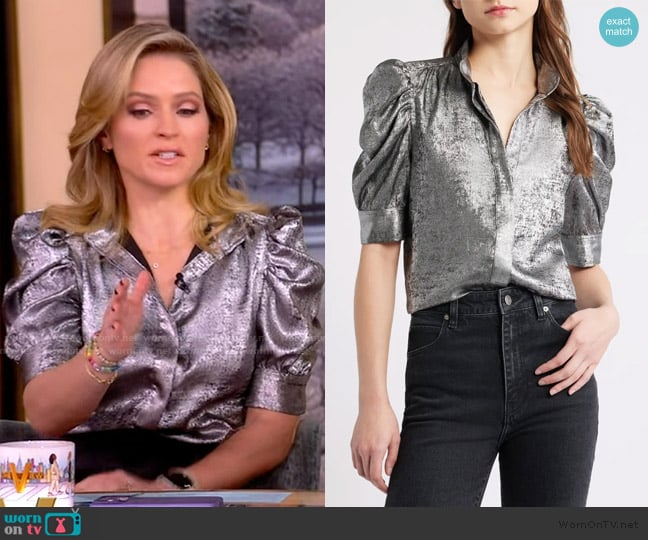 Frame The Shiny Gillian Blouse worn by Sara Haines on The View