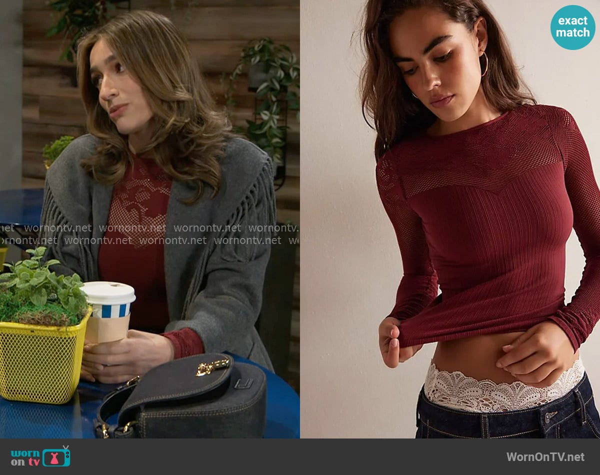 Free People Chasing Dreams Long Sleeve Top in Pomegranate worn by Ashley Morgan (Jen Jacob) on Beyond the Gates