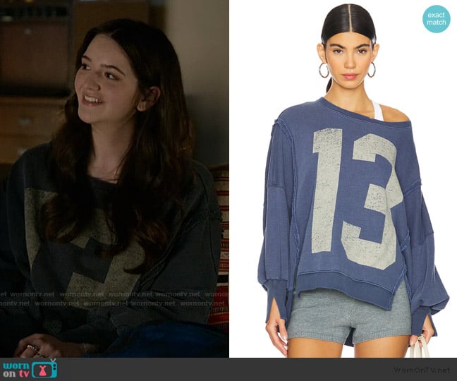 Free People X We The Free Graphic Camden Sweatshirt In Navy Combo 13 worn by Hayley Haller (Krista Warner) on The Lincoln Lawyer