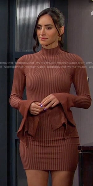 Gabi's brown ribbed knit mini dress on Days of our Lives
