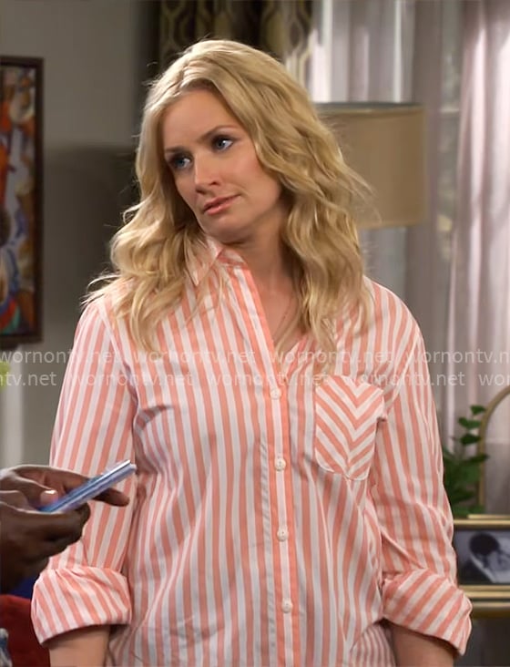 Gemma’s coral pink striped shirt on The Neighborhood