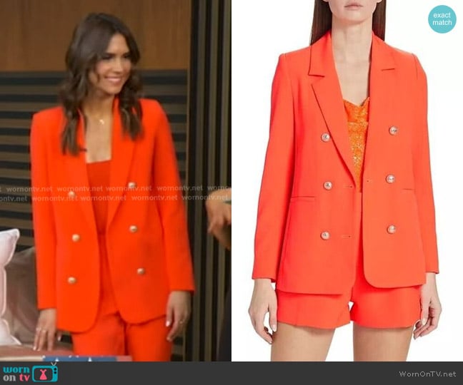 Generation Love Leighton Crepe Blazer in Papaya worn by Sophie Flay on Good Morning America