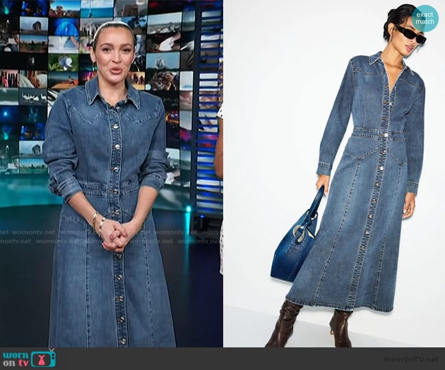 Gestuz Denim Long Sleeve Midi Dress worn by Emily Orozco on Access Hollywood