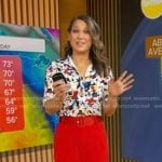 Ginger's printed button down shirt and red belted pants on Good Morning America
