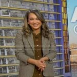 Ginger’s brown corduroy mini dress and blazer on Good Morning America