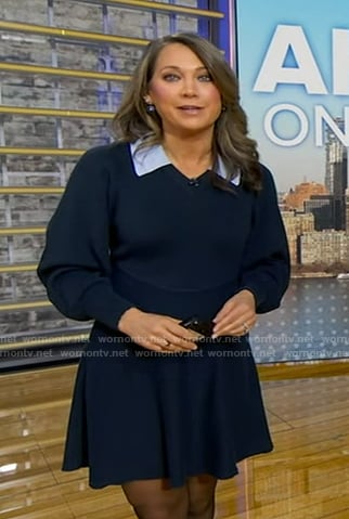Ginger’s navy collared sweater dress on Good Morning America