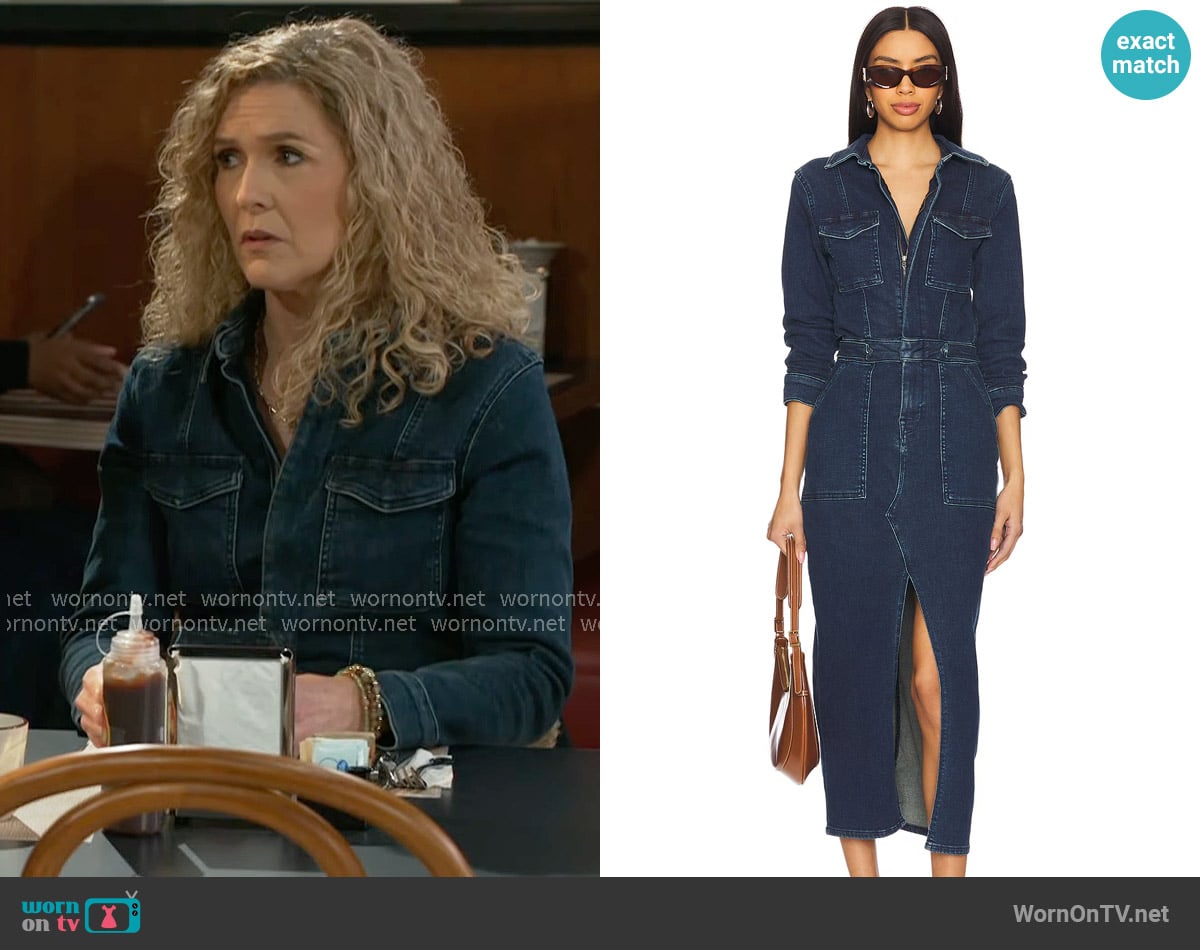 Good American Fit For Success Long Sleeve Midi Dress worn by Jan Morgan (Jerri Tubbs) on Beyond the Gates