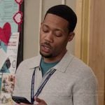 Gregory’s gray ribbed cardigan on Abbott Elementary