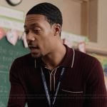 Gregory's burgundy ribbed cardigan on Abbott Elementary