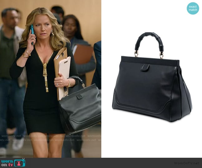 Gucci Medium Calfskin Bold Bamboo Top Handle handbag worn by Lorna Crane (Becki Newton) on The Lincoln Lawyer