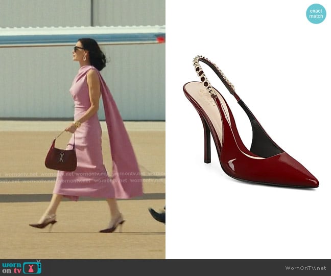 Gucci Signoria Patent Chain Slingback Pumps in Ancora worn by Cami Miller (Demi Moore) on Landman