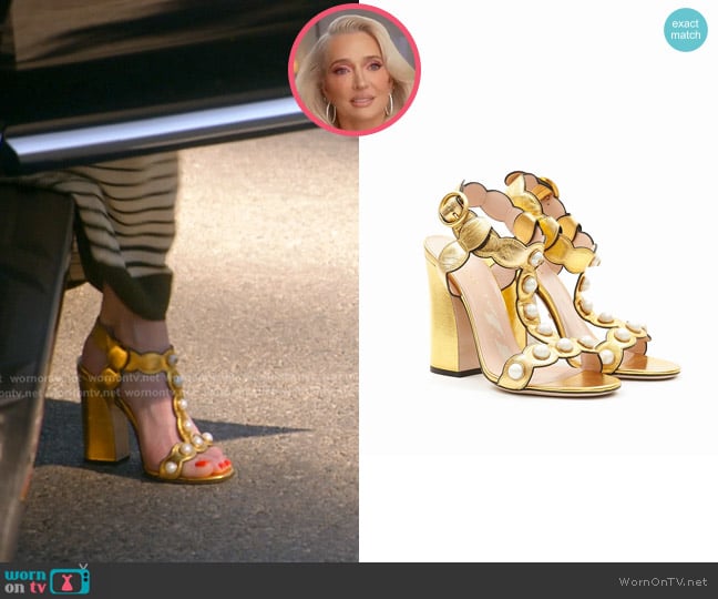 Gucci Willow Pearl Trim Sandals worn by Erika Jayne on The Real Housewives of Beverly Hills