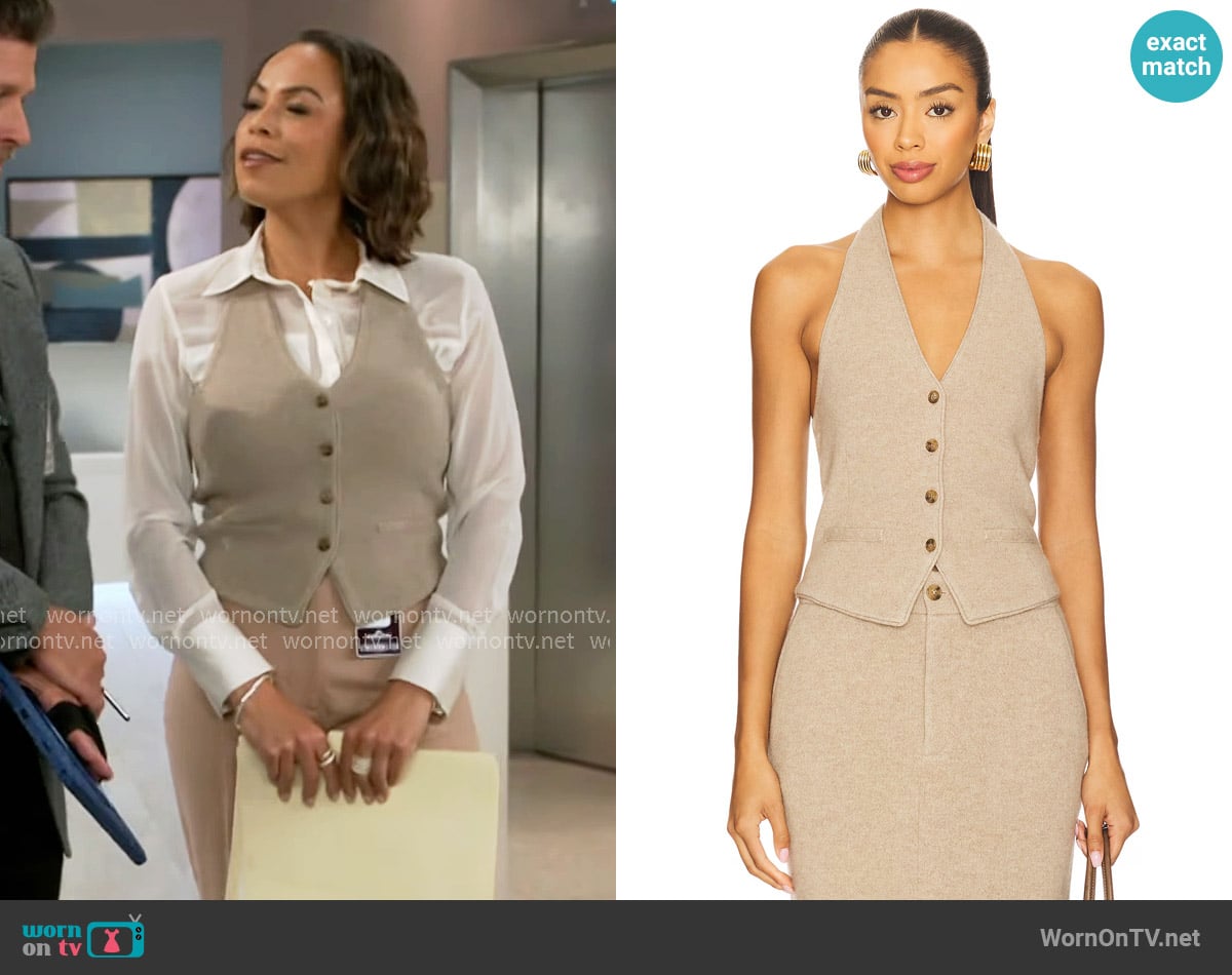 Guest in Residence Tailored Halter Vest in Taupe worn by Nicole Dupree Richardson (Daphnee Duplaix) on Beyond the Gates
