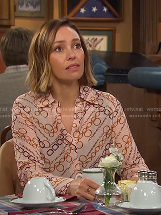 Gwen’s pink chain print shirt on Days of our Lives