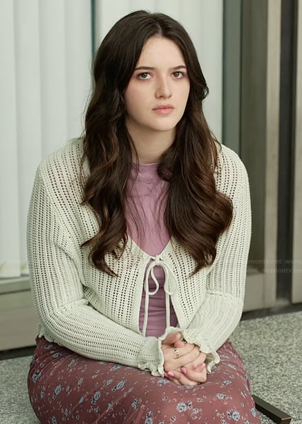 Haley’s crochet knit cardigan on The Lincoln Lawyer