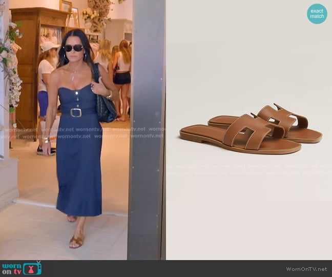 Hermes Oran sandal worn by Kyle Richards on The Real Housewives of Beverly Hills