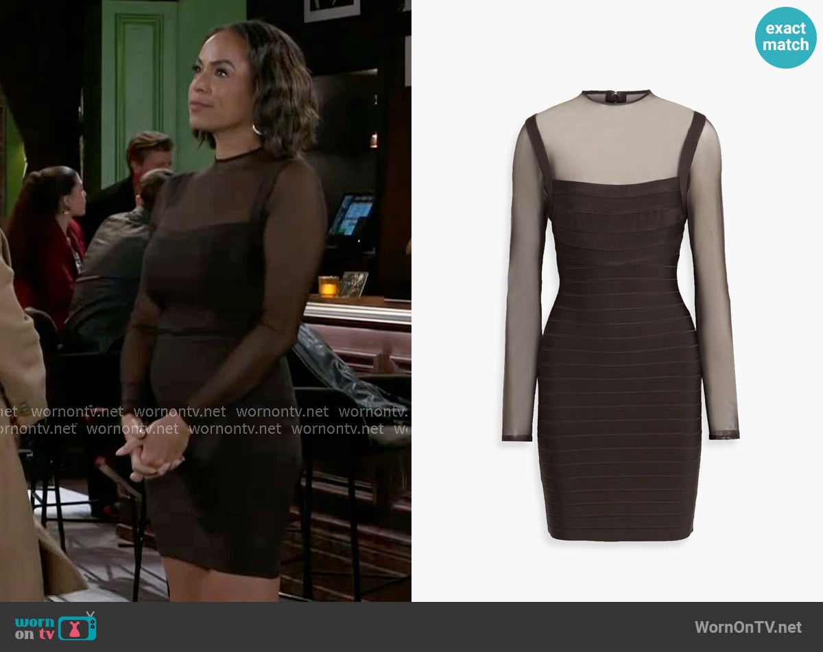 Herve Leger Amy Dress in Walnut worn by Nicole Dupree Richardson (Daphnee Duplaix) on Beyond the Gates