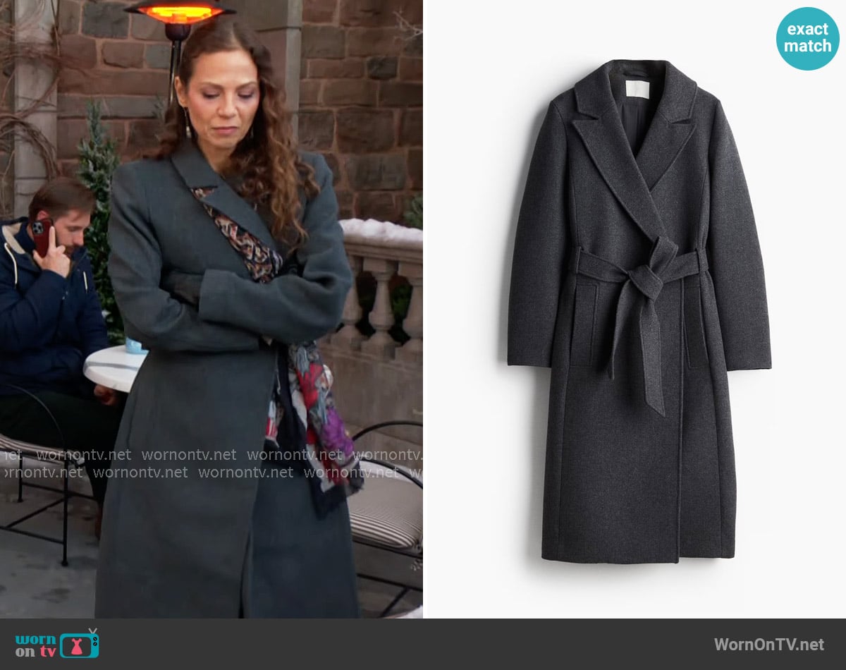 H&M Tie Belt Coat worn by Sienna Bacall (Tamara Braun) on The Young and the Restless