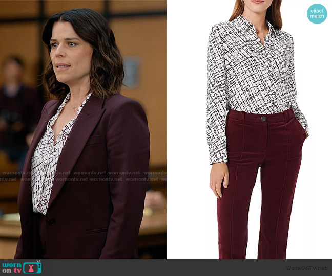 Hobbs London Eva Printed Blouse worn by Maggie McPherson (Neve Campbell) on The Lincoln Lawyer