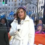 Hoda's white hooded wool coat on Today