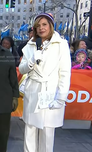 Hoda’s white hooded wool coat on Today