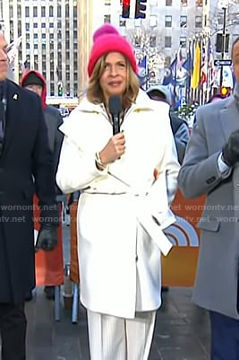 Hoda's white hooded wool coat on Today