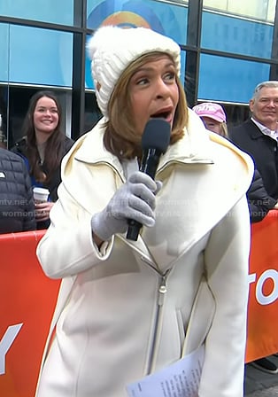 Hoda's white hooded wool coat on Today