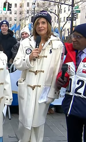 Hoda’s white toggle coat on Today