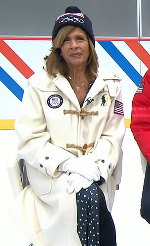 Hoda's white toggle coat on Today