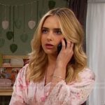 Holly's pink floral lace trim robe on Days of our Lives