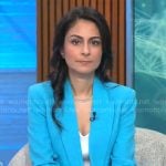 Dr Celine Gounder’s turquoise blue blazer on CBS Mornings