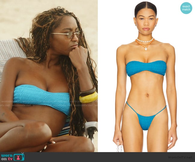 Indah Meeyah Solid Smocked Bandeau Bikini Top worn by Ciara Miller on Summer House