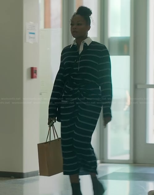 Izzy’s blue stripe rugby top and skirt on The Lincoln Lawyer