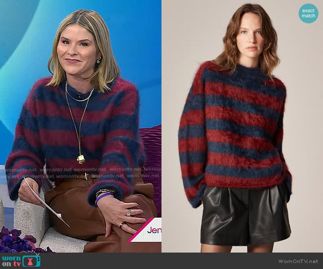 J. Crew 2025 Brushed Cashmere Rollneck™ Sweater in stripe worn by Jenna Bush Hager on Today