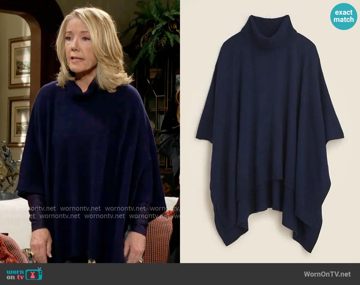 J. Crew  Wool-cashmere blend turtleneck poncho worn by Nikki Reed Newman (Melody Thomas-Scott) on The Young and the Restless