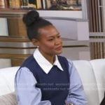 Janai’s navy stripe mixed media top on Good Morning America
