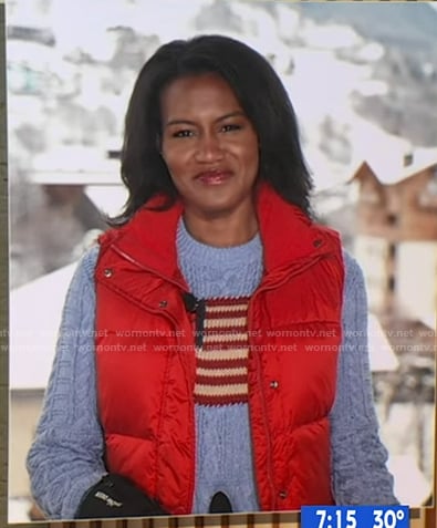 Janai’s blue American flag cable knit sweater on Good Morning America