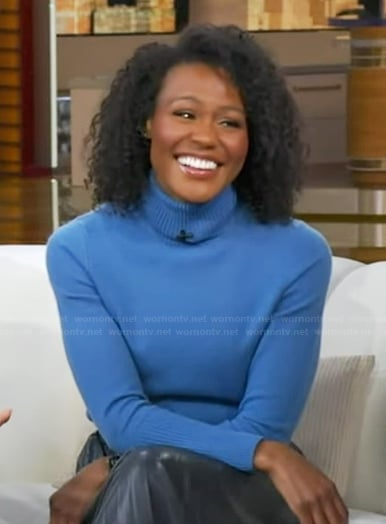 Janai's blue turtleneck sweater on Good Morning America