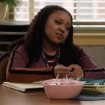 Janine's colorblock long sleeve dress on Abbott Elementary