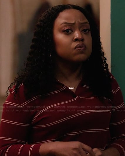 Janine’s red striped polo sweater on Abbott Elementary