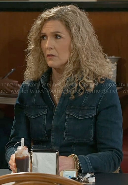 Jan's denim shirtdress on Beyond the Gates