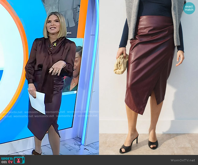 Jason Wu Faux Leather Midi Skirt in Burgundy worn by Jenna Bush Hager on Today